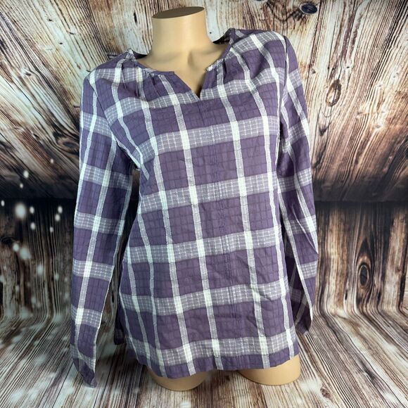 Christopher Banks Womens Size Small Purple White Plaid V Neck Top Blouse Shirt - Picture 4 of 11